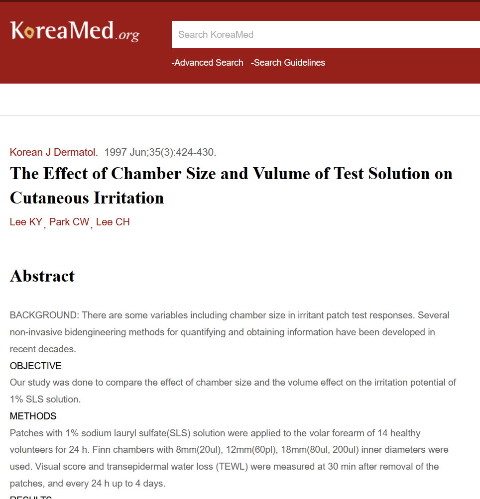 FinnChambers尺寸和溶液体积对皮肤刺激效果的影响